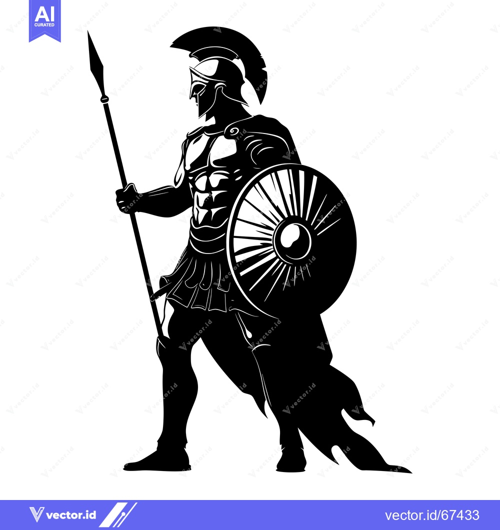 Premium Vector of Silhouette of a Spartan Warrior Holding a Spear and Shield