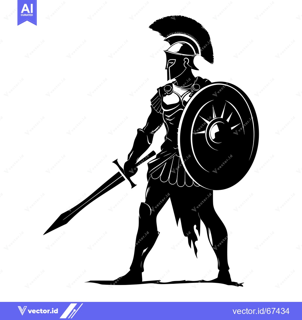Premium Vector of A Silhouette of a Greek Warrior Holding a Sword and Shield