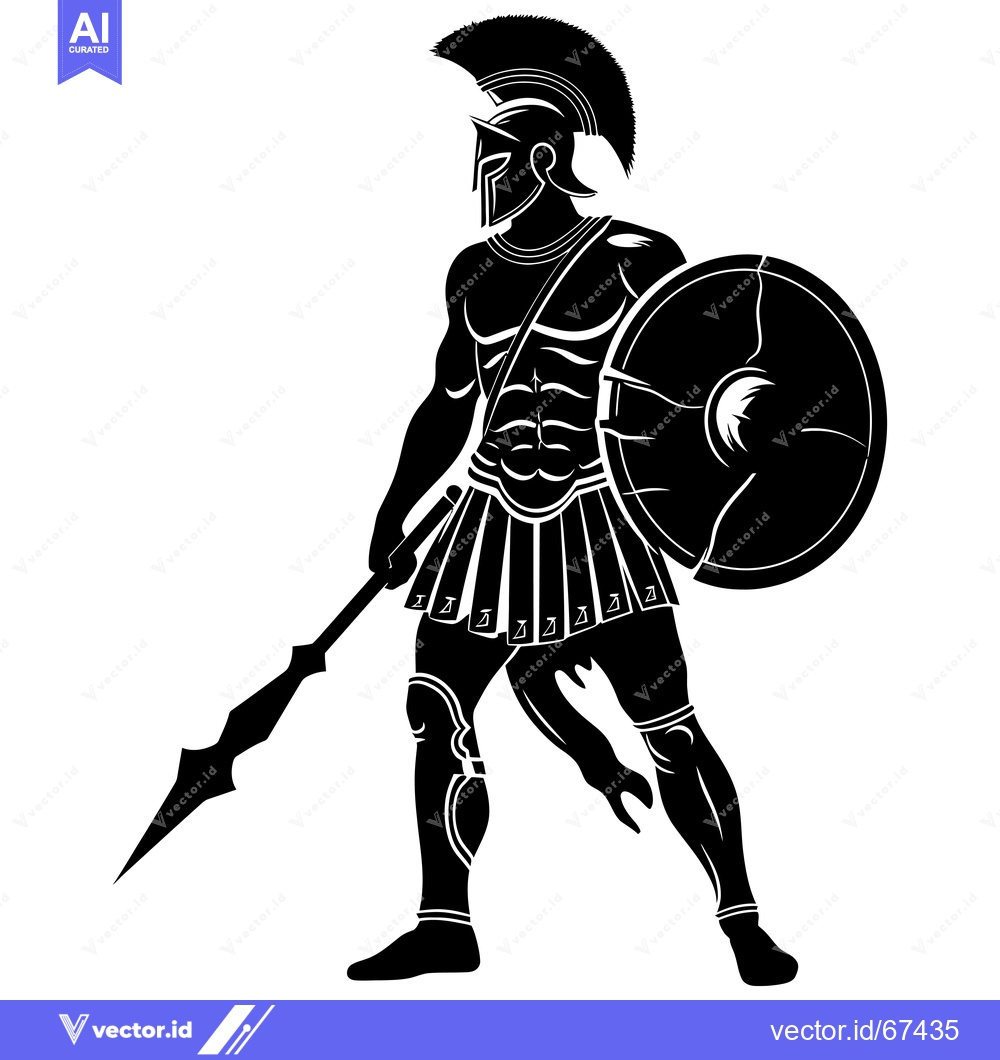 Premium Vector dari Silhouette of a Spartan Warrior Holding a Spear and Shield
