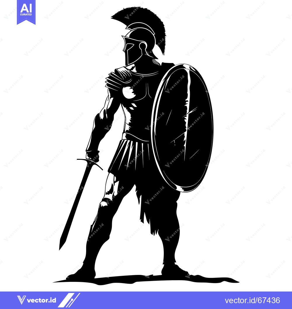 Premium Vector dari A Spartan Warrior Silhouette Holding a Sword and Shield
