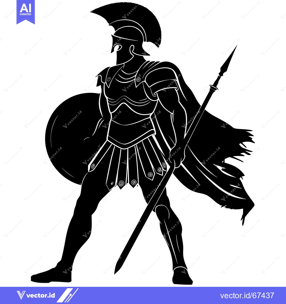 Premium Vector dari Silhouette of a Greek Warrior Holding a Spear and Shield