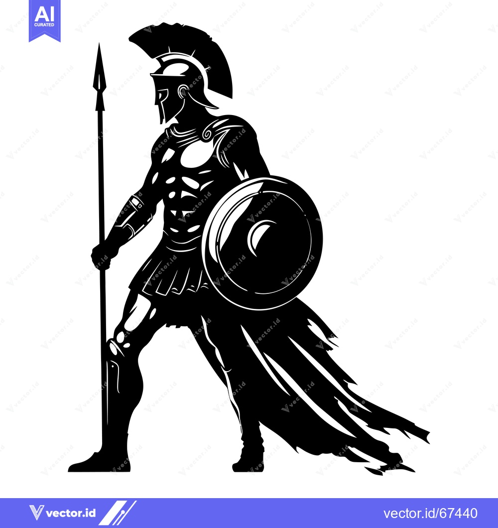 Premium Vector dari A Silhouetted Spartan Warrior Holding a Spear and Shield