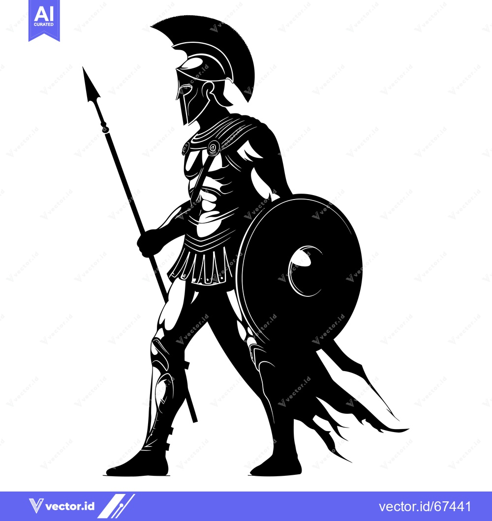 Premium Vector of Silhouette of a Spartan Warrior Holding a Spear and Shield