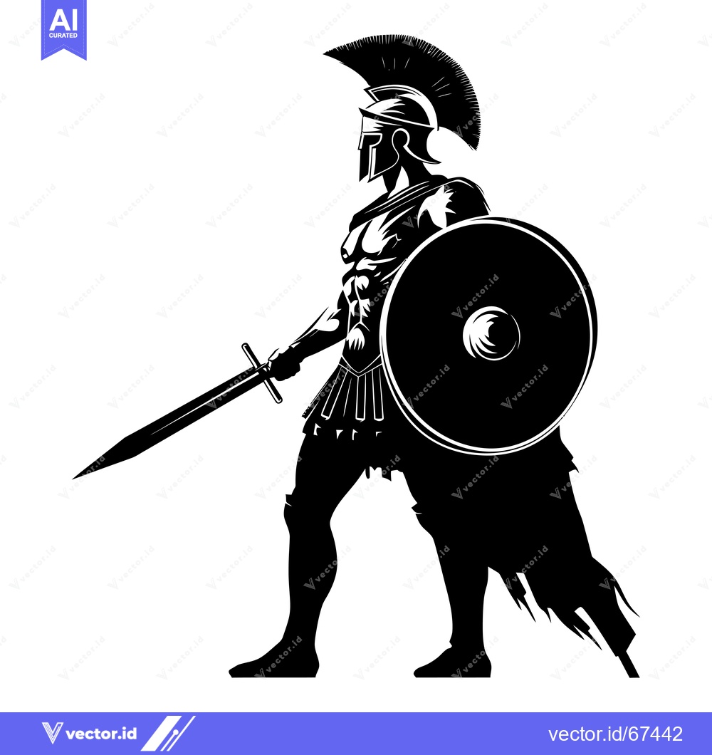 Premium Vector dari Silhouette of a Spartan Warrior Holding a Sword and Shield