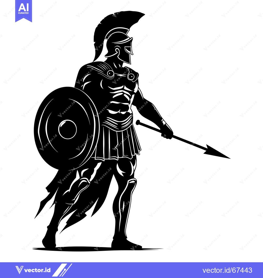 Premium Vector of Silhouette of a Greek Warrior Holding a Spear and Shield