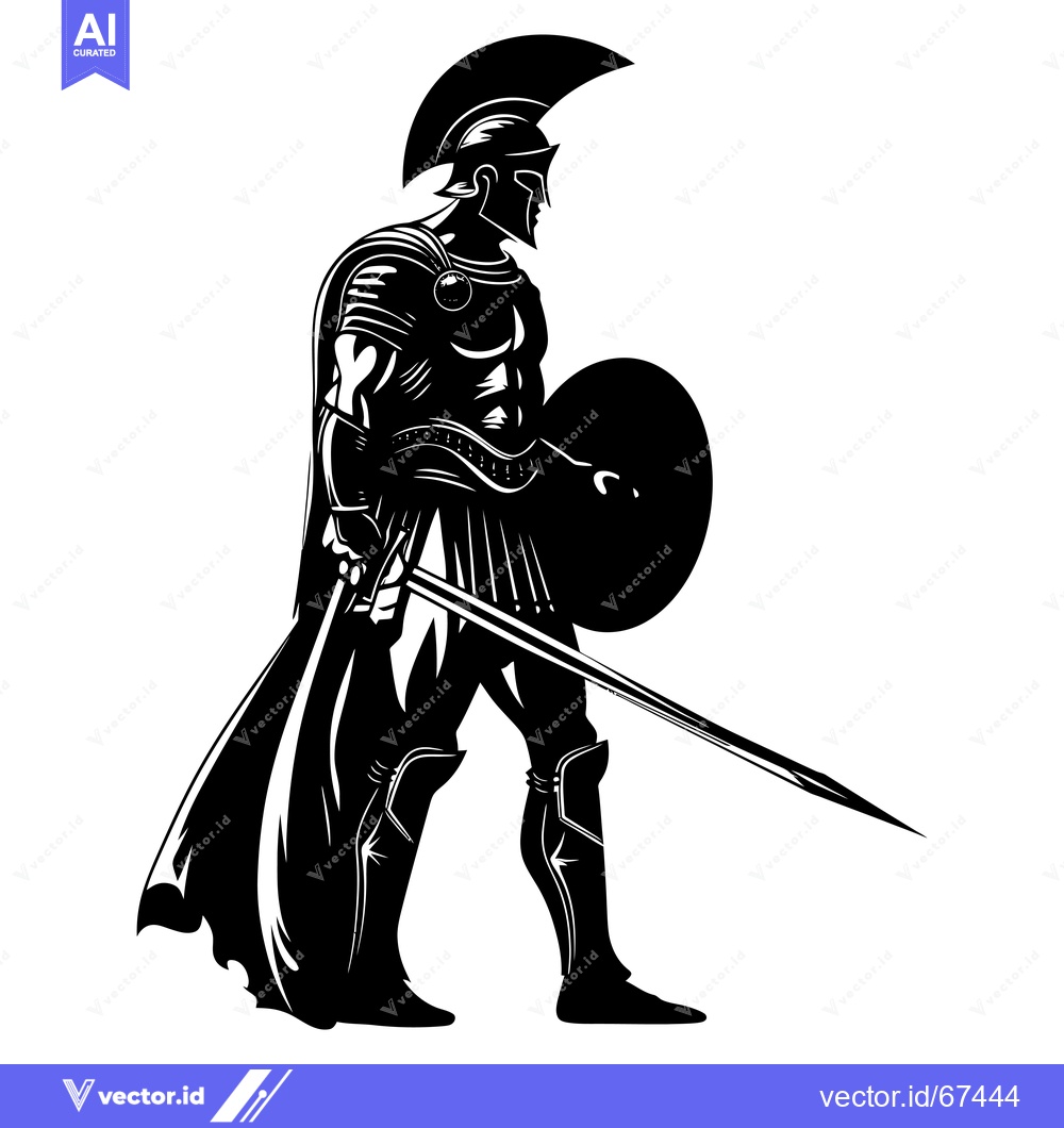 Premium Vector of A Silhouetted Spartan Warrior Holding a Sword and Shield