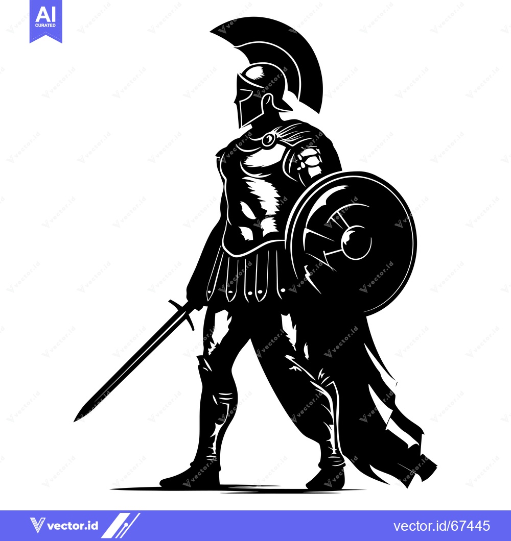 Premium Vector dari Black and White Illustration of a Spartan Warrior