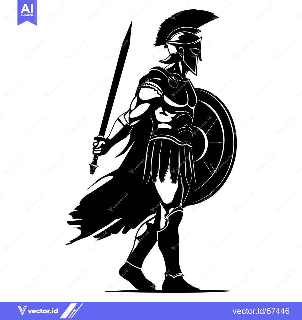 Premium Vector dari Silhouette of a Spartan Warrior Holding a Sword and Shield