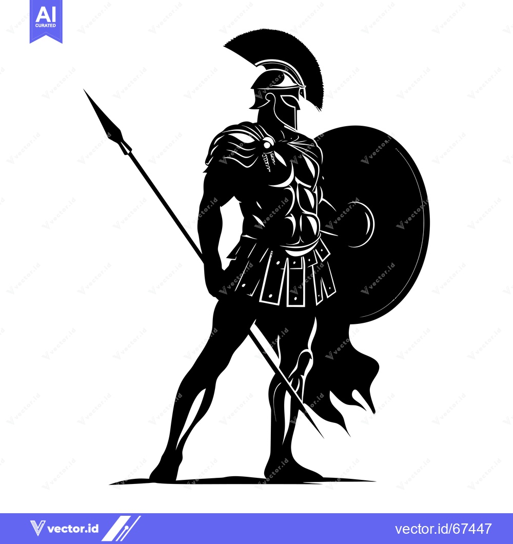 Premium Vector of Silhouette of a Spartan Warrior Holding a Spear and Shield