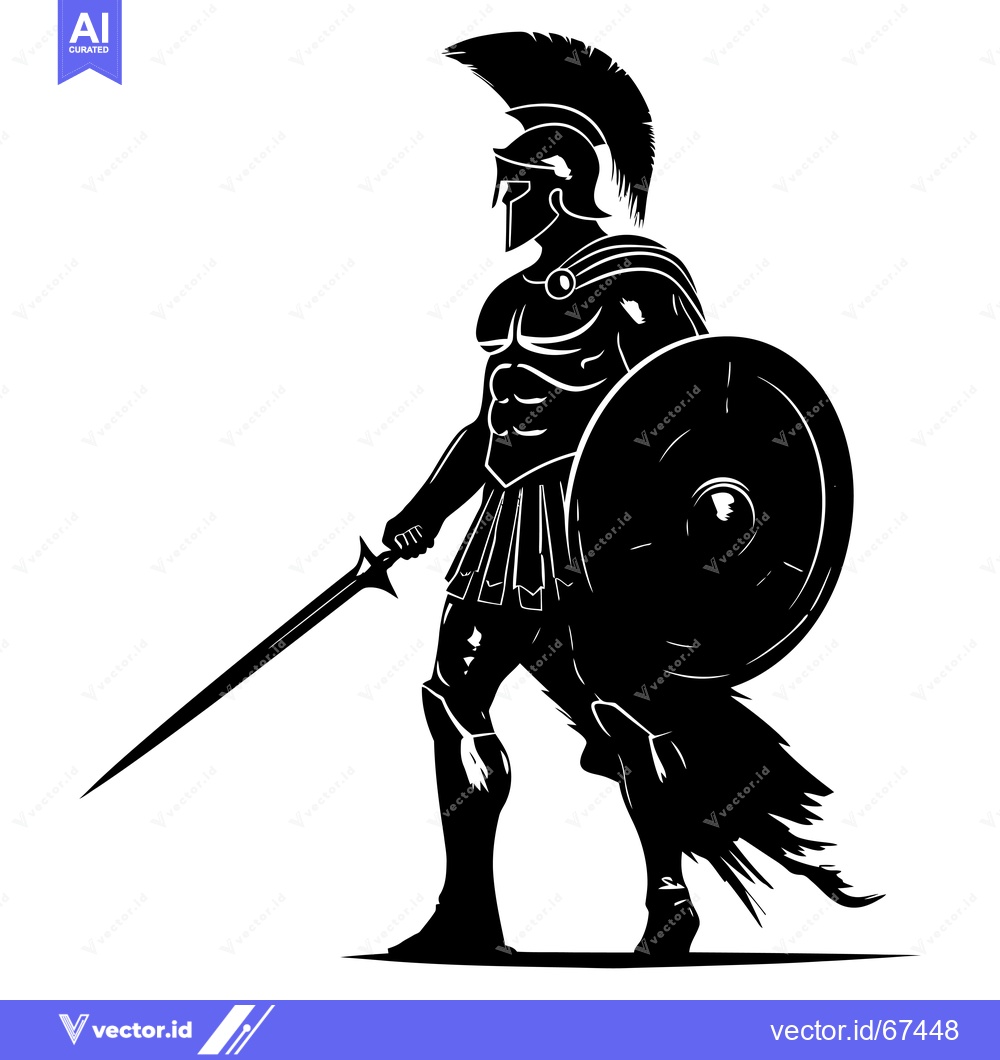 Premium Vector dari A Silhouette of a Greek Spartan Warrior Holding a Sword and Shield