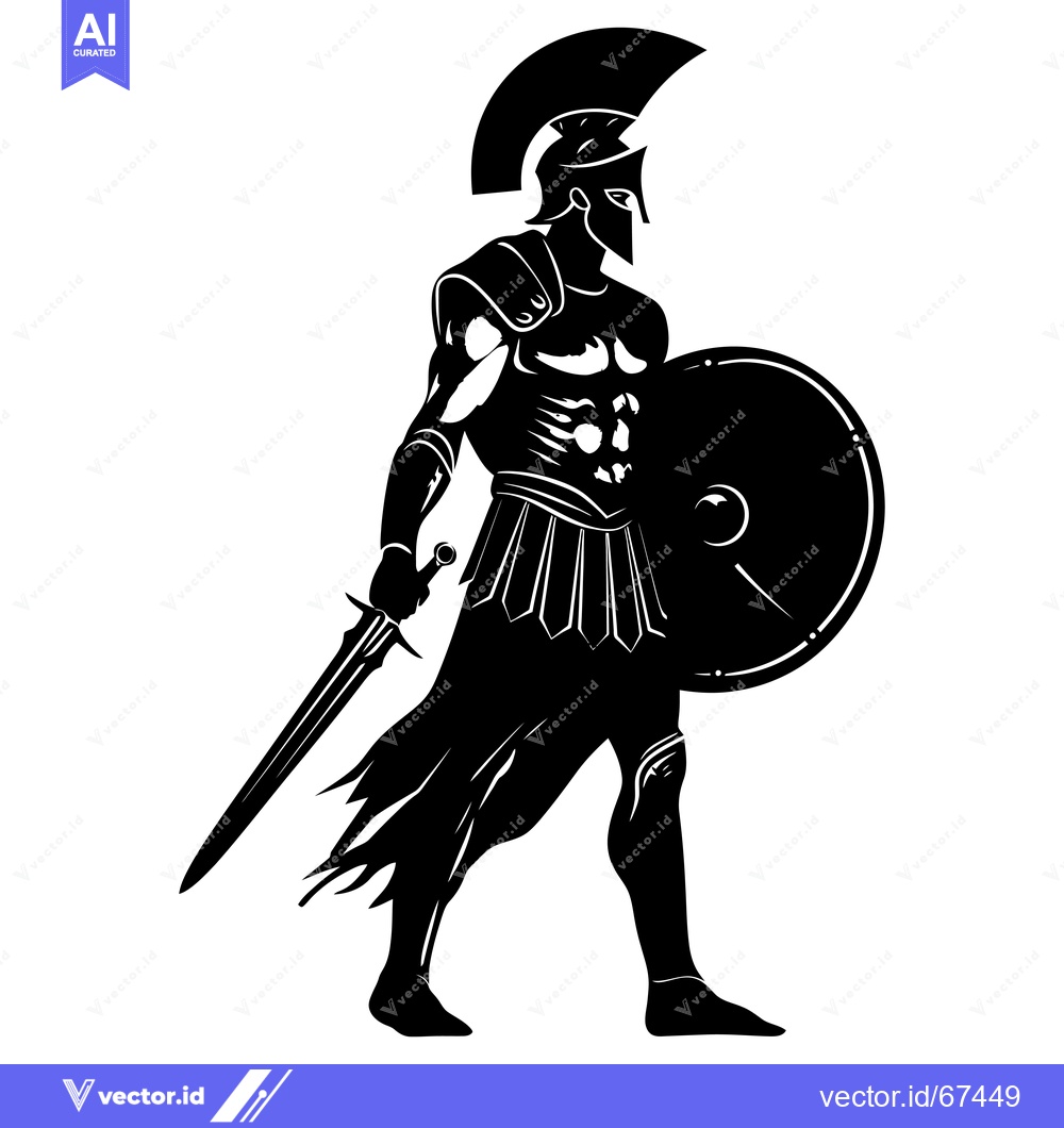 Premium Vector of A Silhouetted Spartan Warrior Holding a Sword and Shield