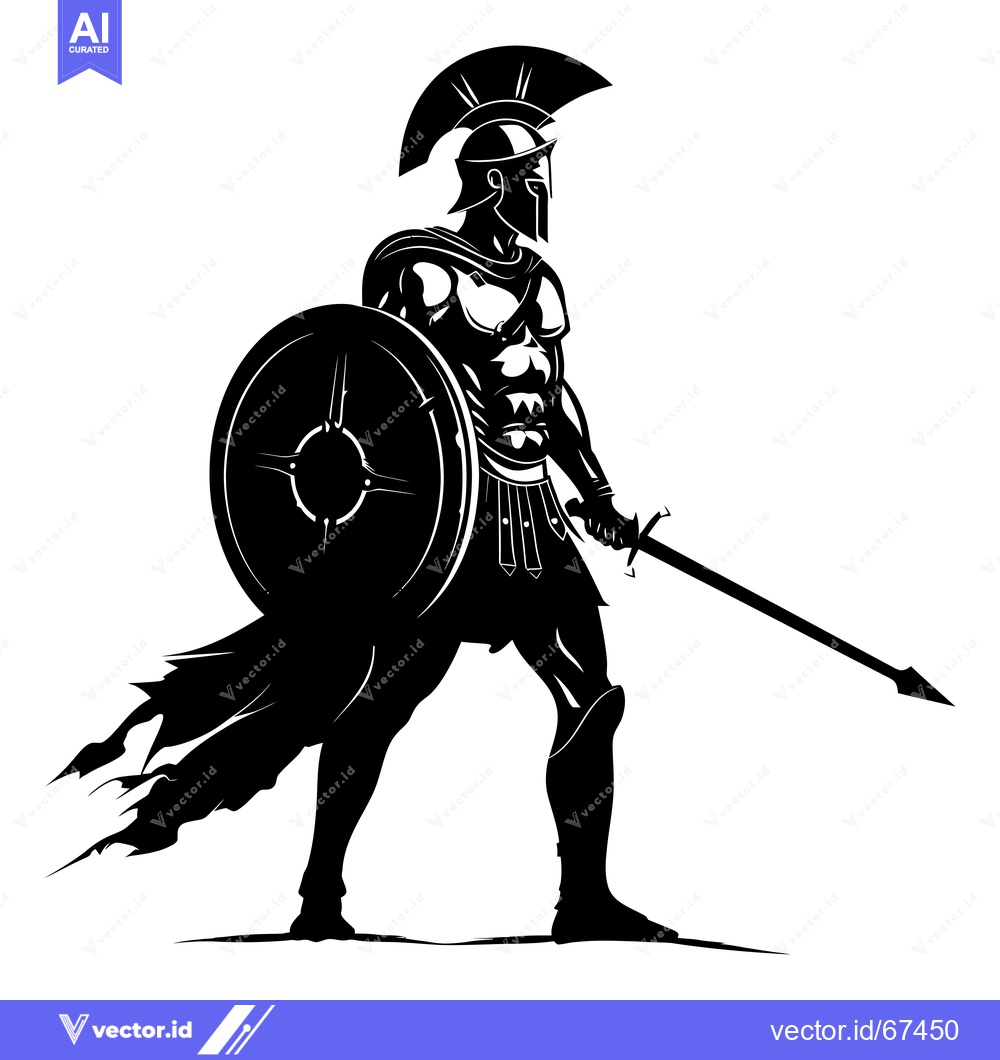 Premium Vector dari A Silhouette of a Spartan Warrior Holding a Shield and Spear
