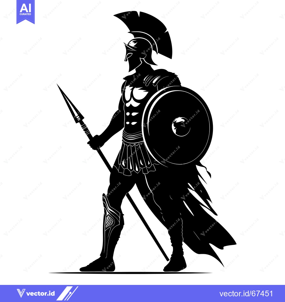Premium Vector dari A Spartan Warrior in Full Armor, Holding a Spear and Shield