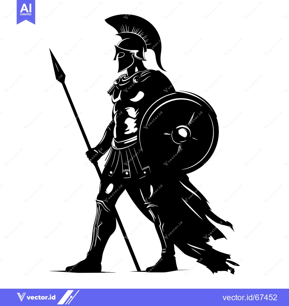 Premium Vector dari Silhouette of a Spartan Warrior with Spear and Shield