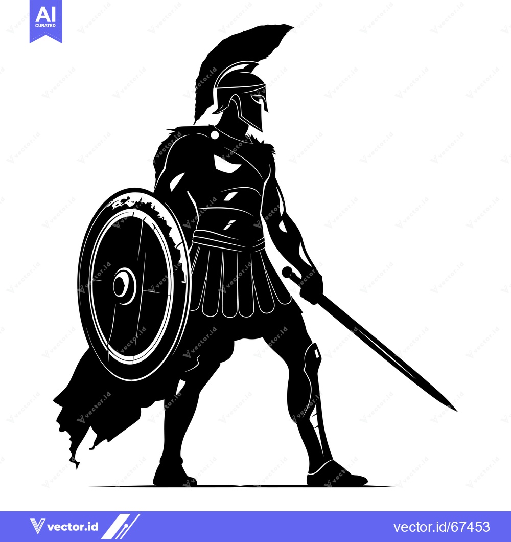 Premium Vector of Black and White Silhouette of a Spartan Warrior with a Sword and Shiel