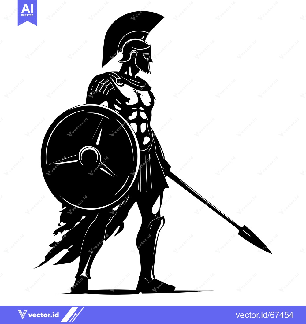 Premium Vector dari Silhouette of a Spartan Warrior with Shield and Spear
