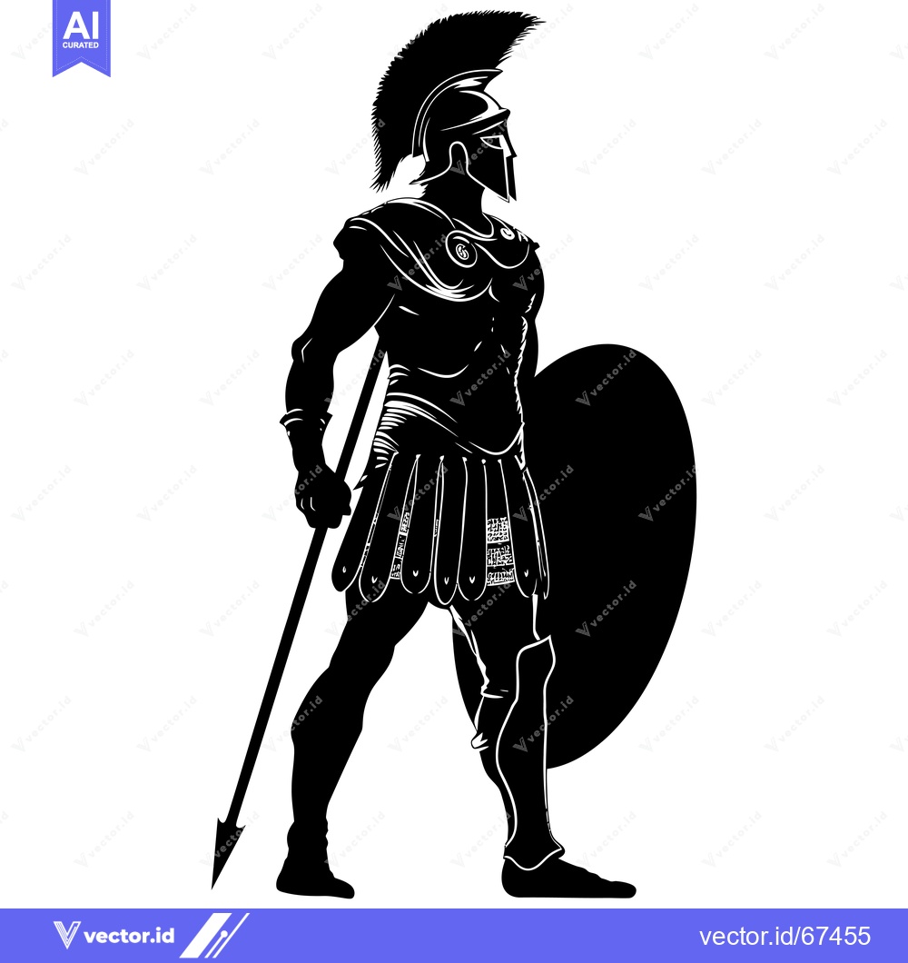 Premium Vector dari A Silhouette of a Spartan Warrior Holding a Spear and Shield