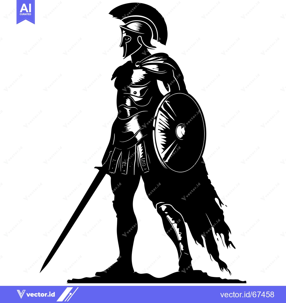 Premium Vector dari A Silhouette of a Spartan Warrior with Sword and Shield