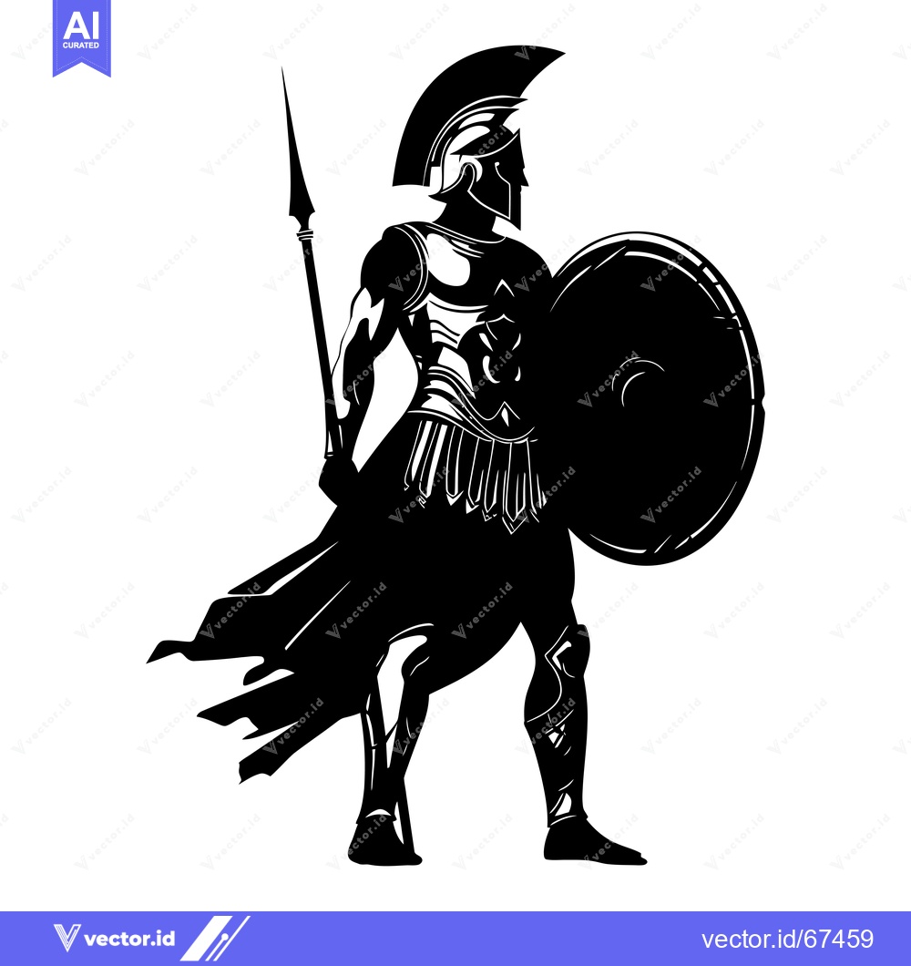 Premium Vector dari Silhouette of a Spartan Warrior Holding a Spear and Shield