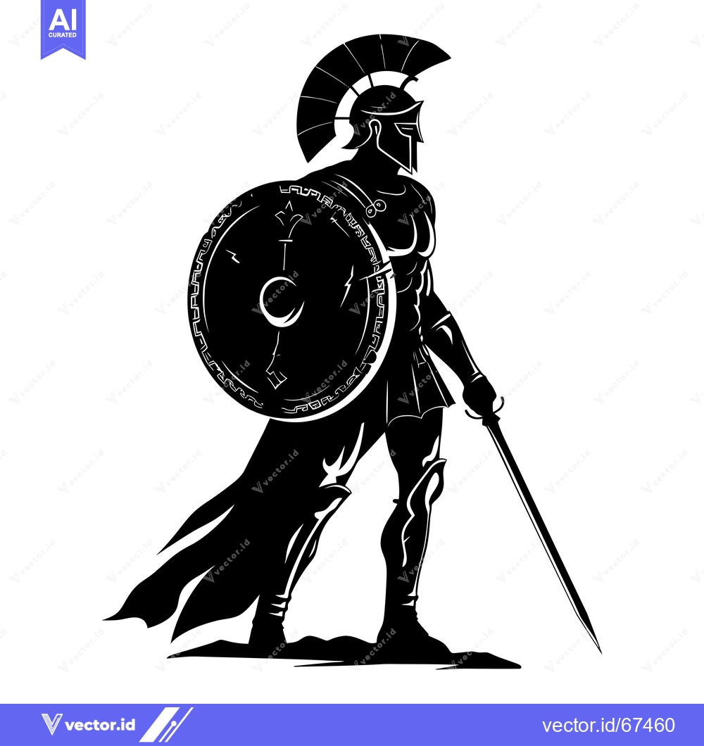 Premium Vector dari Silhouette of a Greek Warrior Holding a Sword and Shield