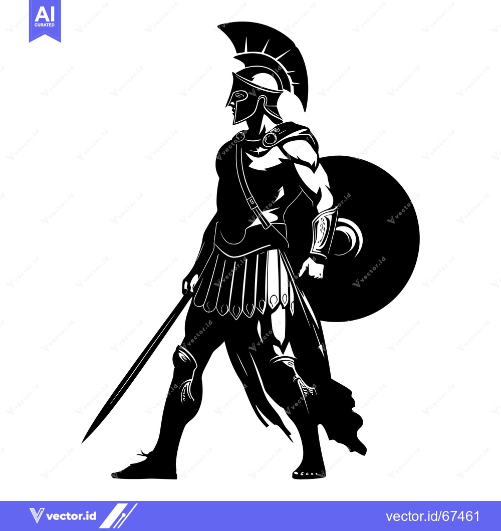 Premium Vector dari A Silhouette of a Greek Warrior Holding a Sword and Shield