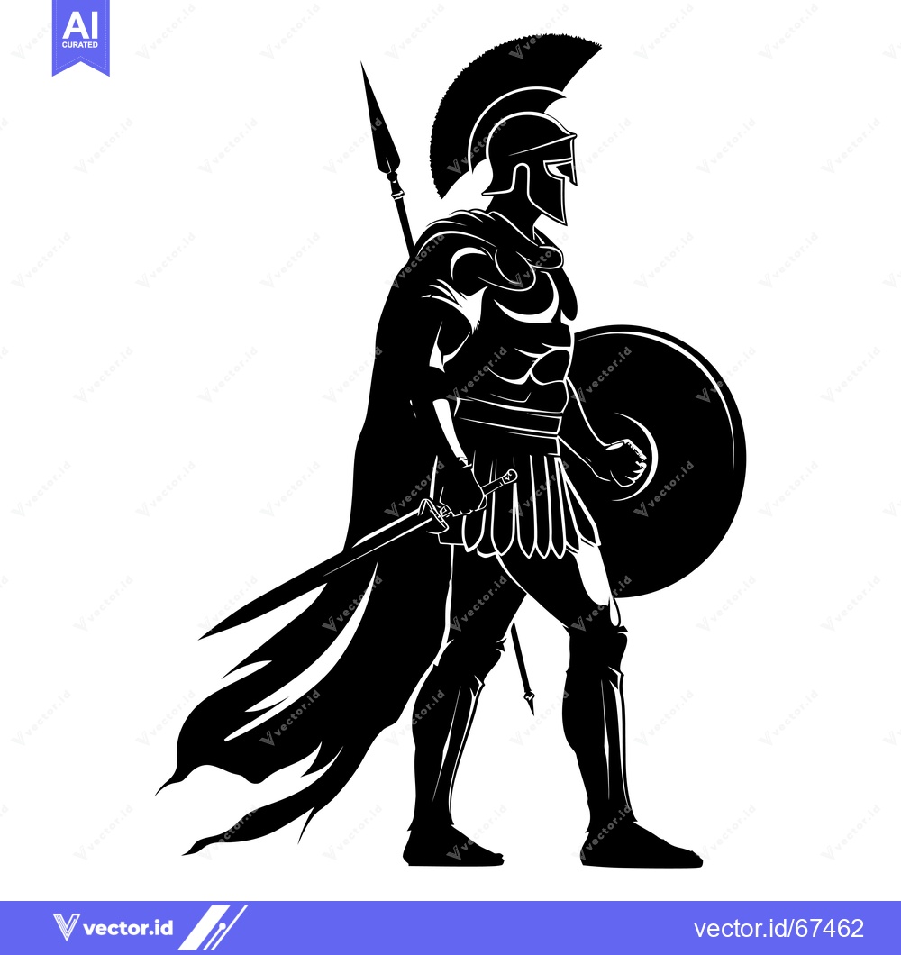 Premium Vector dari A Silhouette of a Greek Warrior Holding a Sword and Shield