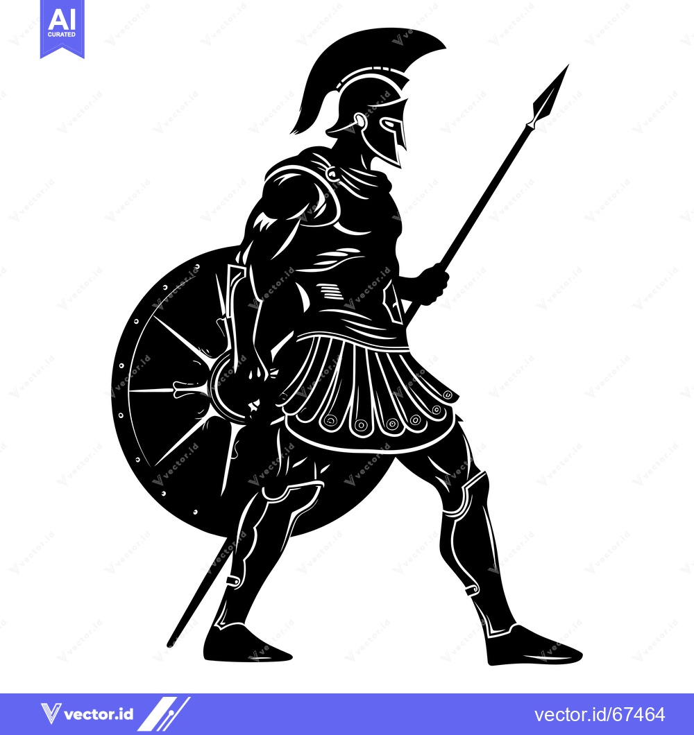 Premium Vector of Silhouette of a Spartan Warrior with Shield and Spear
