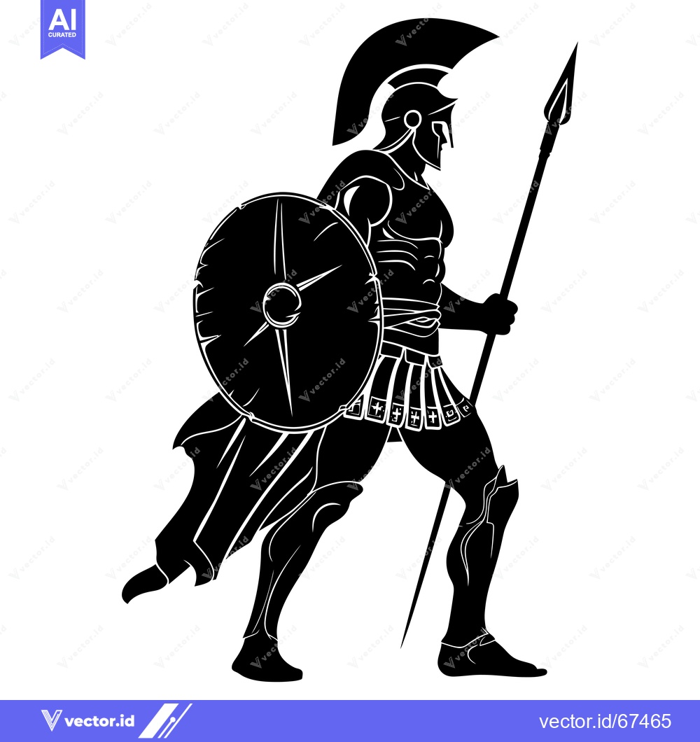 Premium Vector dari Silhouetted Spartan Warrior Holding a Spear and Shield