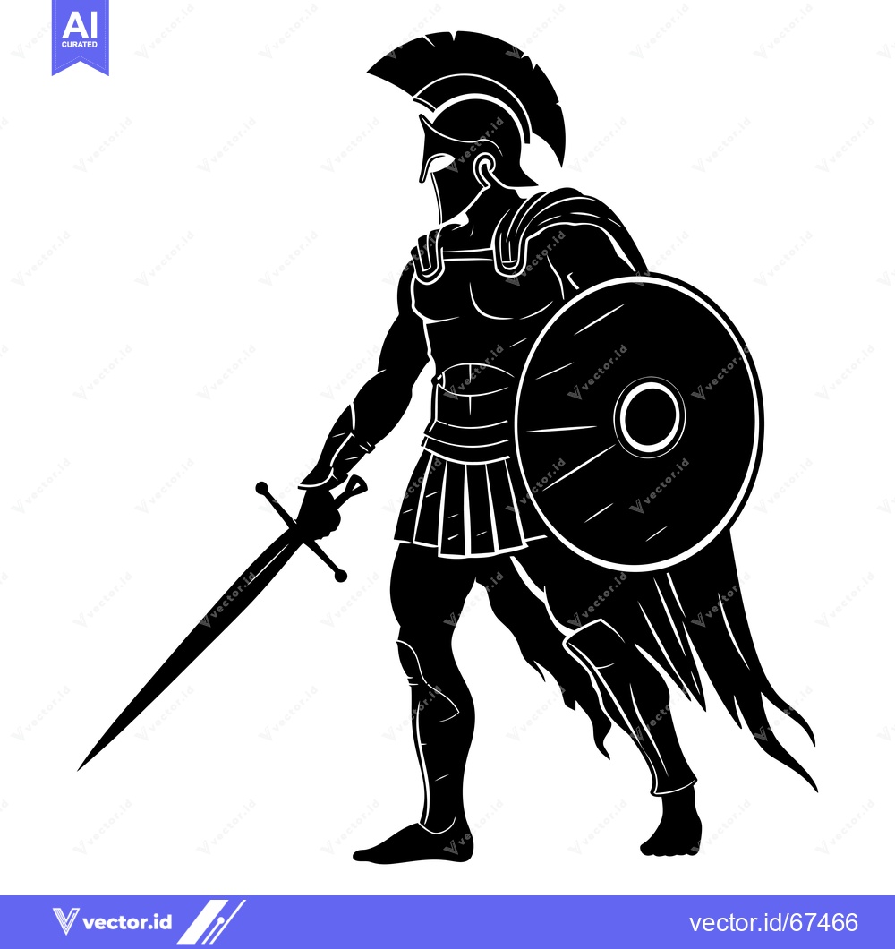 Premium Vector of Silhouette of a Spartan Warrior Holding a Sword and Shield