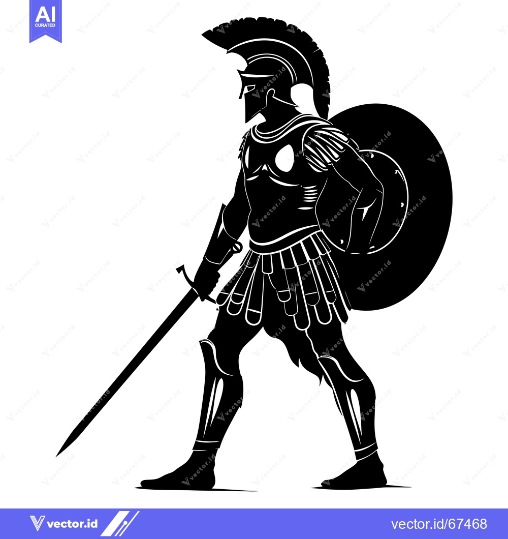 Premium Vector dari A Silhouette of a Spartan Warrior Holding a Sword and Shield