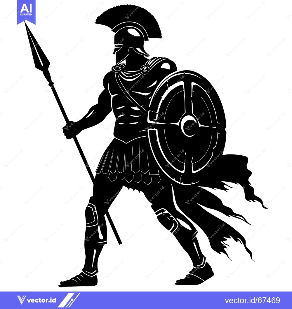 Premium Vector of Black and White Silhouette of a Spartan Warrior Holding a Spear