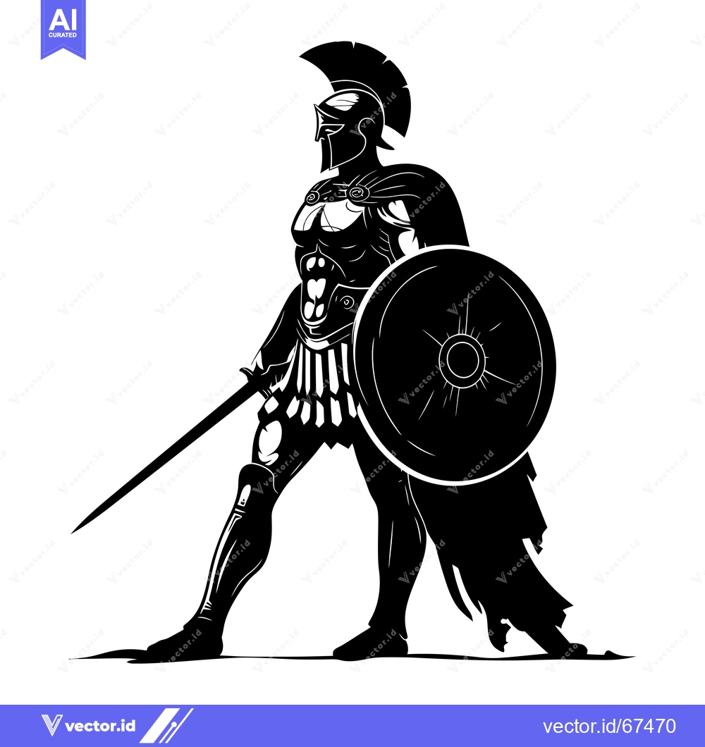 Premium Vector dari Silhouette of a Spartan Warrior Holding a Sword and Shield