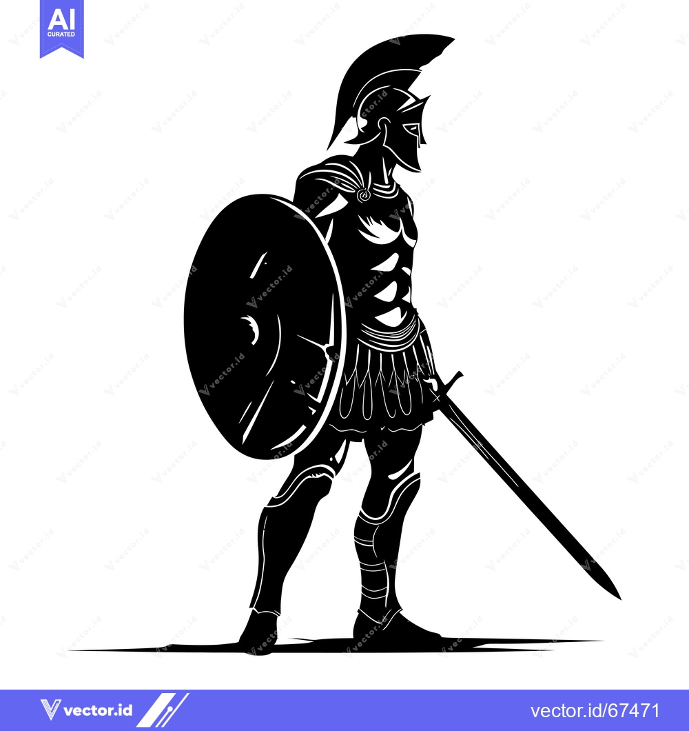 Premium Vector dari A Silhouetted Spartan Warrior Holding a Shield and Sword
