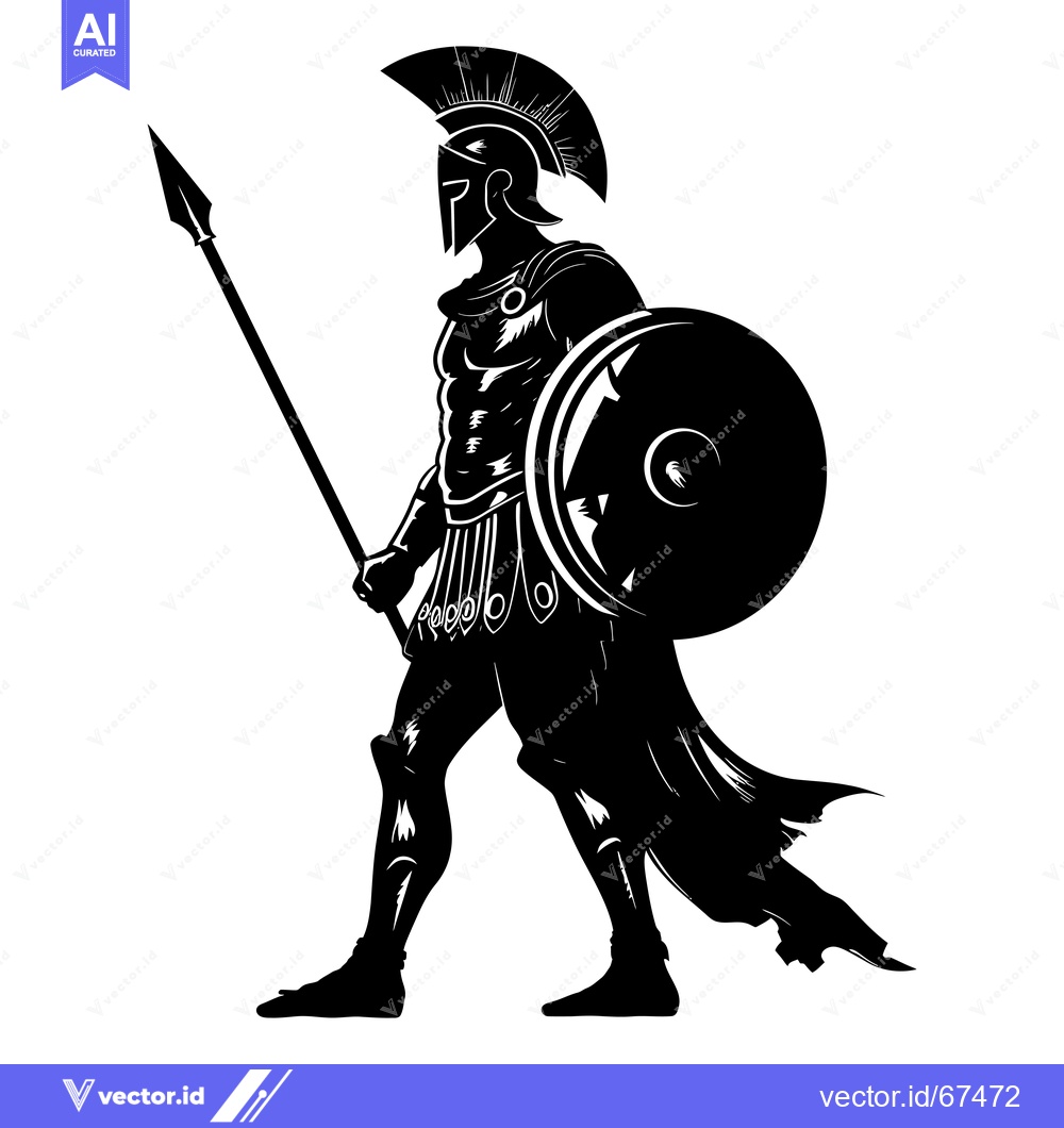 Premium Vector dari Silhouette of a Spartan Warrior with Spear and Shield