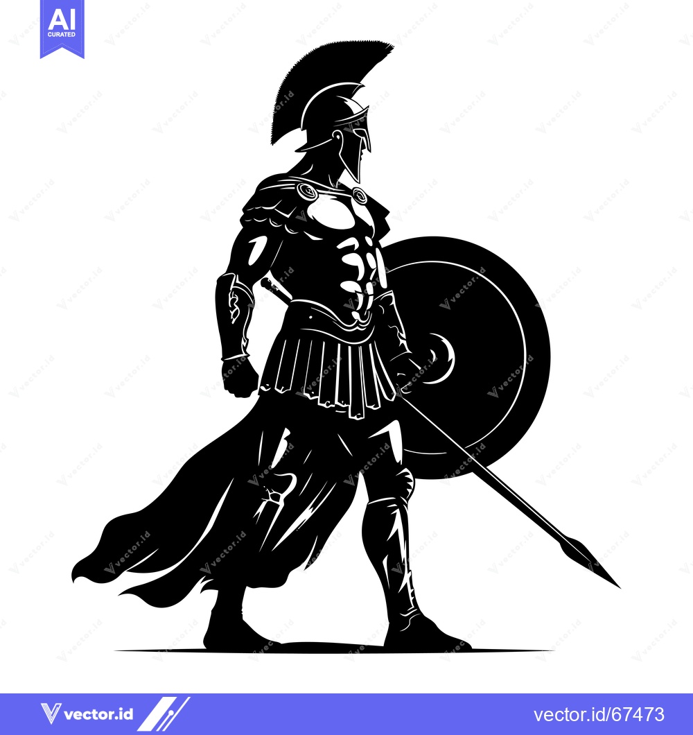 Premium Vector dari Silhouette of a Spartan Warrior Holding a Spear and Shield