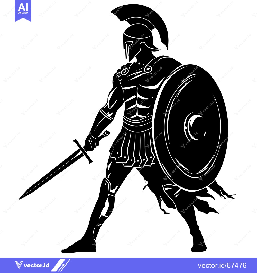 Premium Vector dari Silhouette of a Greek Spartan Warrior Holding a Sword and Shield