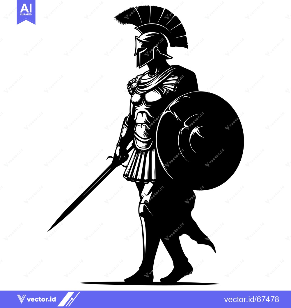 Premium Vector dari A Silhouetted Spartan Warrior in Full Armor Holding a Sword and Shield