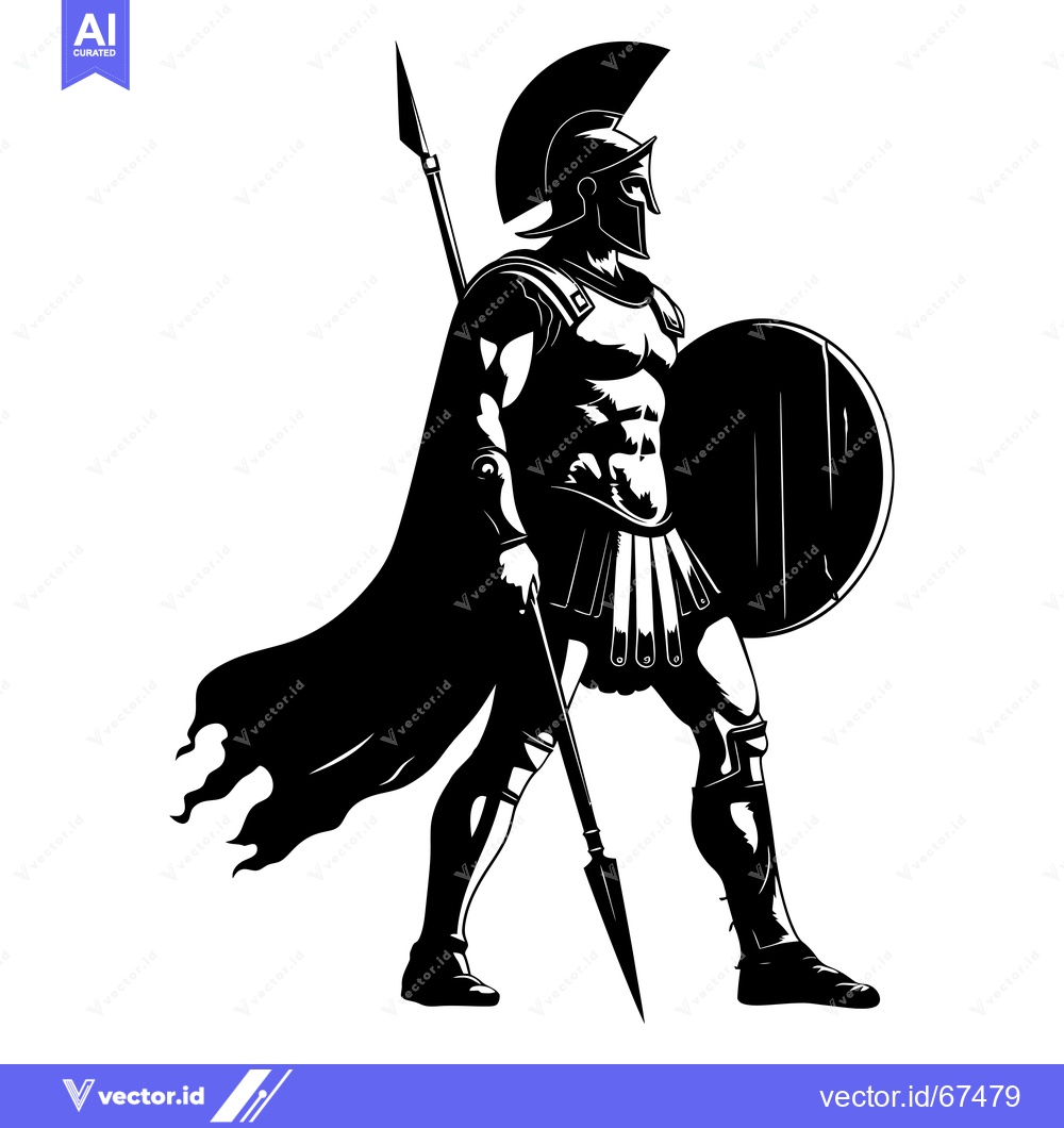 Premium Vector dari A Silhouetted Spartan Warrior With Spear and Shield
