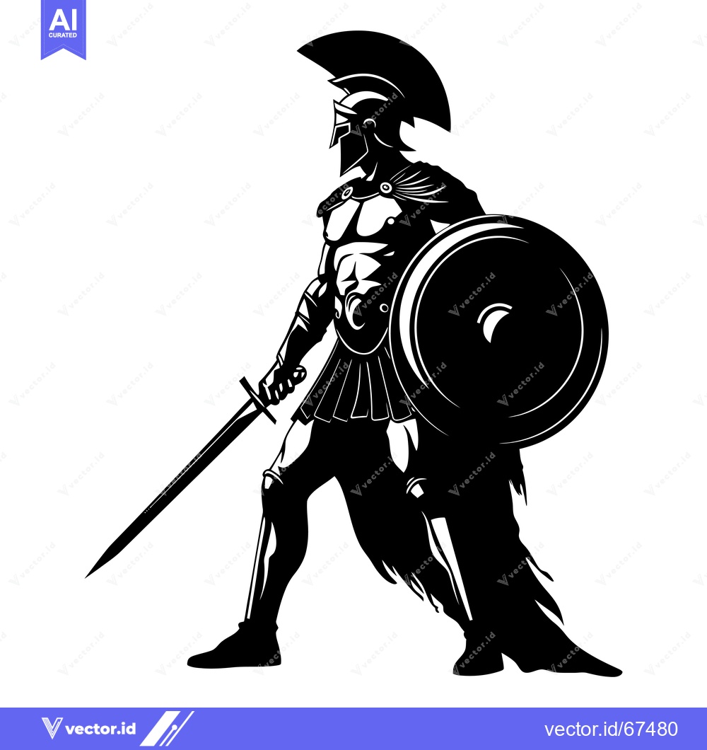 Premium Vector dari Silhouette of a Spartan Warrior with a Sword and Shield