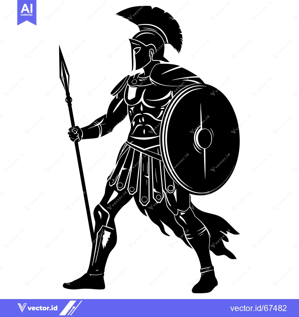Premium Vector dari Silhouette of a Spartan Warrior Holding a Spear and Shield