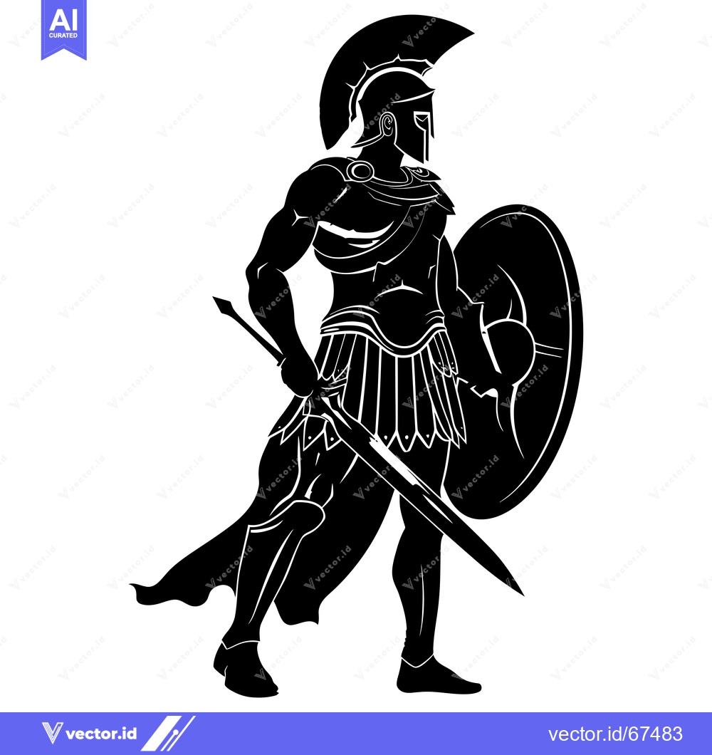 Premium Vector dari Silhouette of a Greek Warrior Holding a Sword and Shield