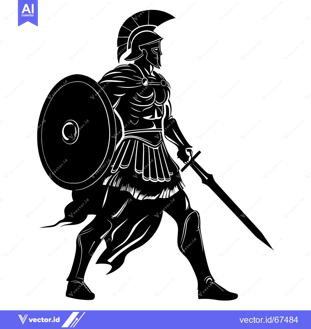 Premium Vector dari A silhouette of a Spartan warrior holding a sword and shield