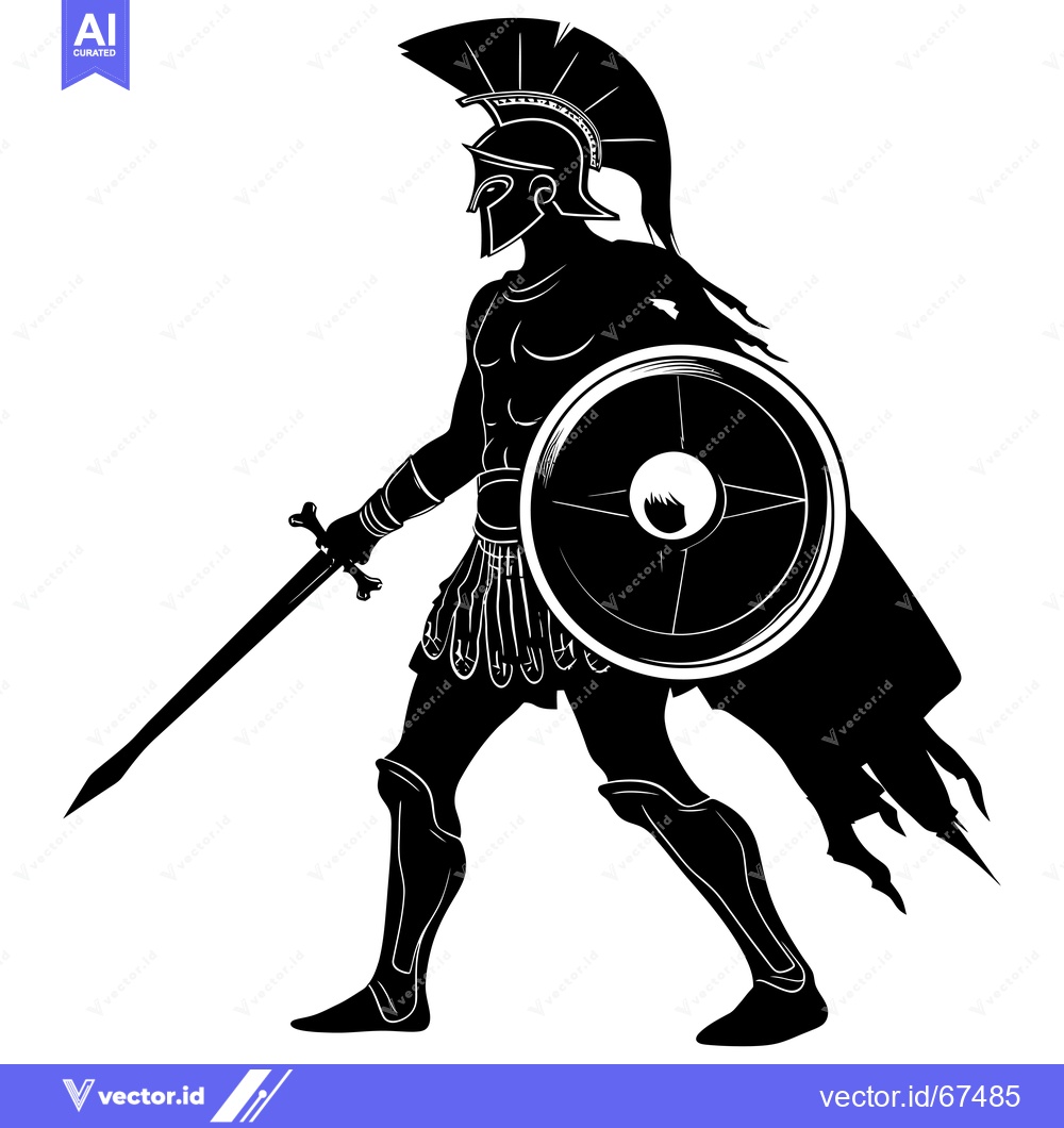 Premium Vector dari Silhouetted Spartan Warrior Holding a Sword and Shield
