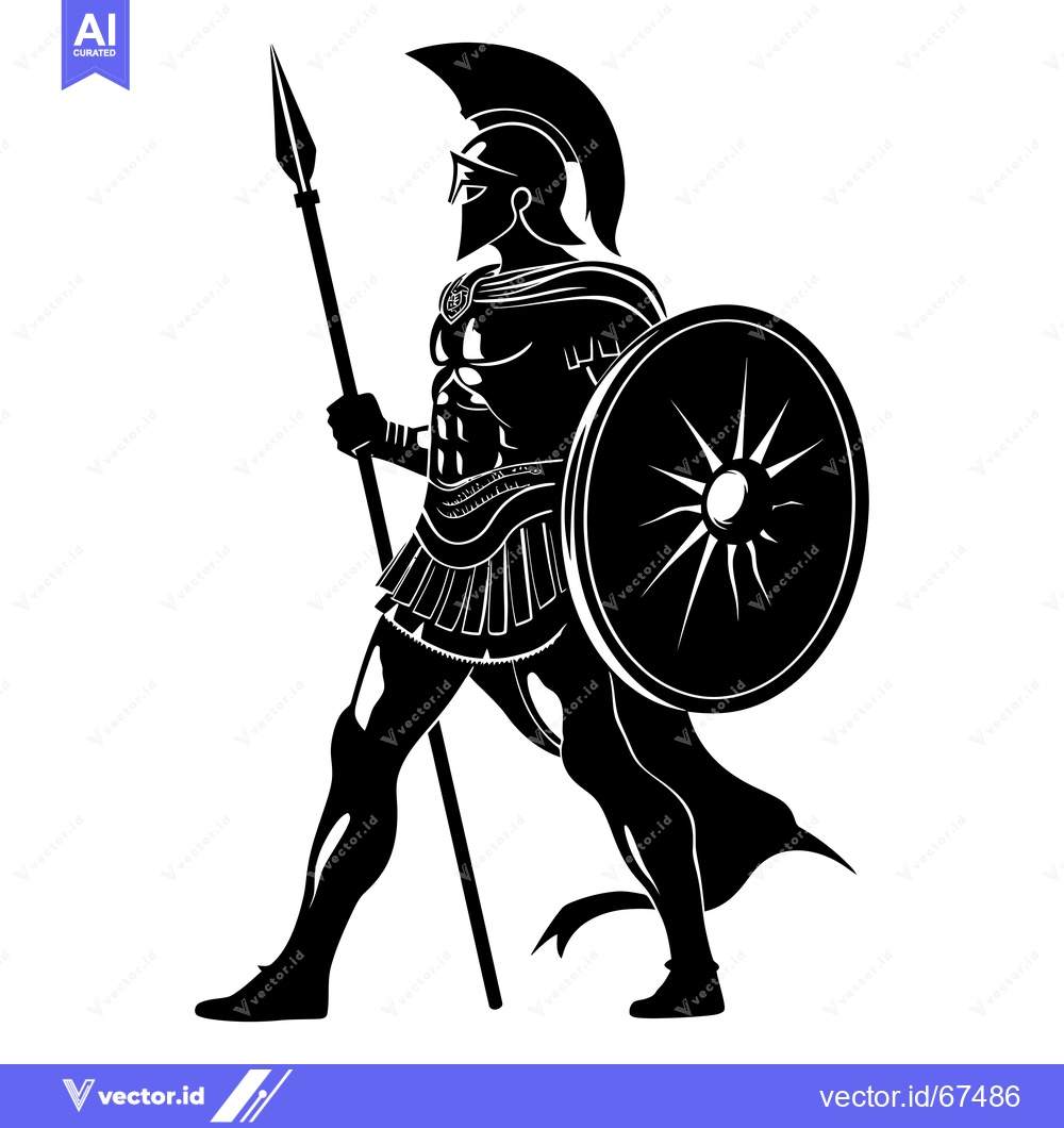 Premium Vector dari A Black and White Silhouette of a Spartan Warrior
