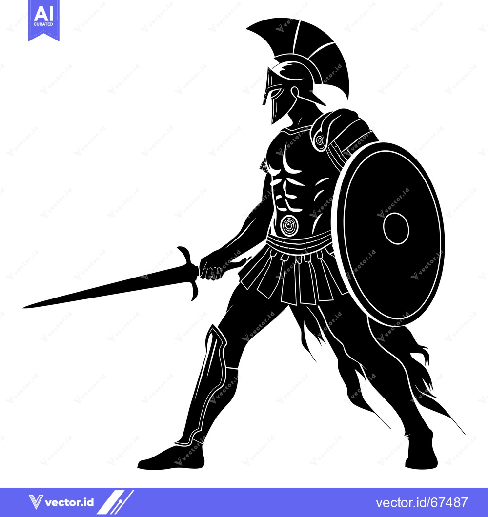 Premium Vector dari Silhouette of a Greek Warrior Holding a Sword and Shield