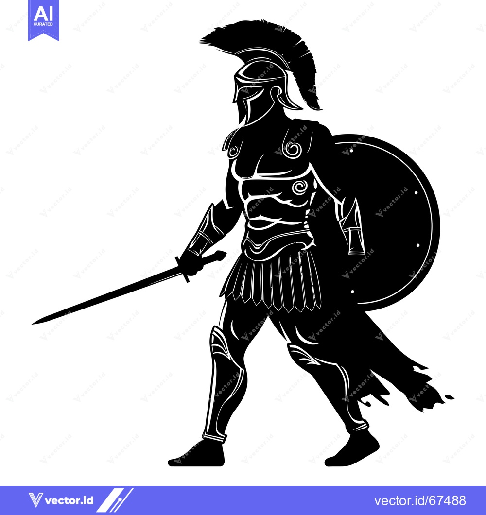 Premium Vector of A Spartan Warrior in Full Armor with Sword and Shield