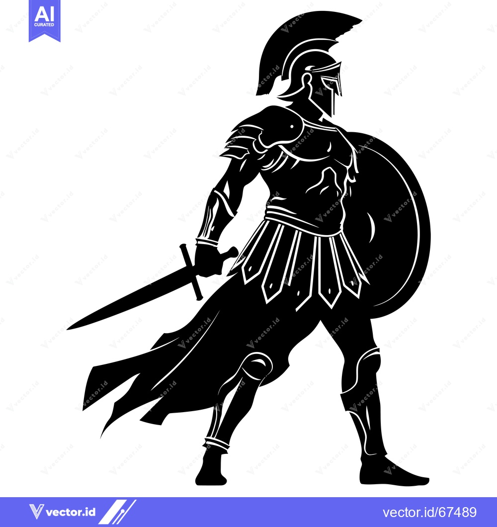 Premium Vector dari Silhouette of a Greek Warrior Holding a Sword and Shield