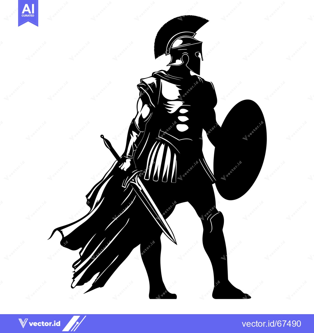 Premium Vector dari Silhouette of a Spartan Warrior Holding a Sword and Shield