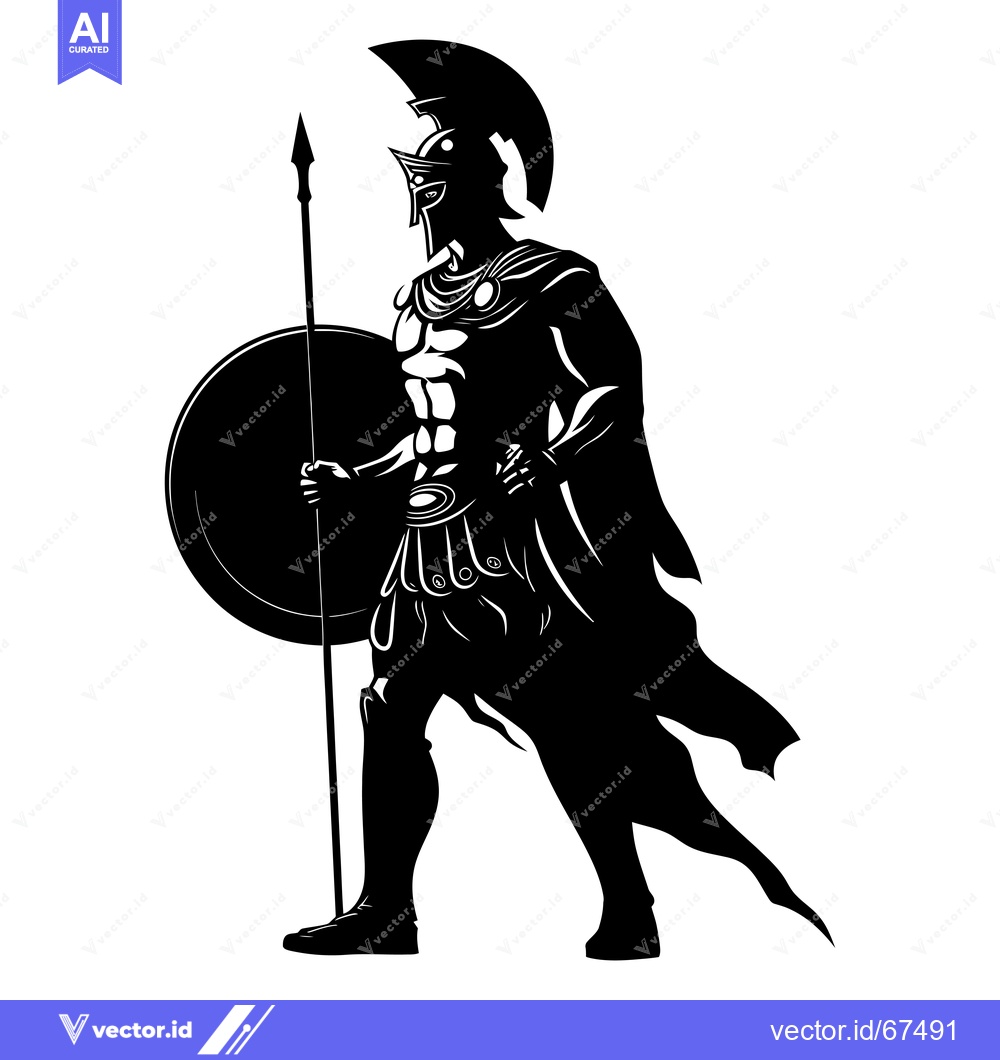 Premium Vector dari A Silhouetted Spartan Warrior Holding a Spear and Shield