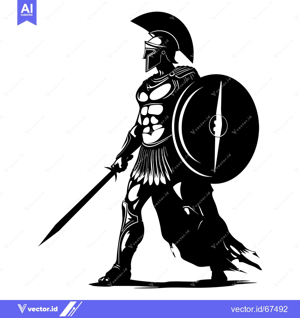 Premium Vector dari A Silhouetted Spartan Warrior Holding a Sword and Shield